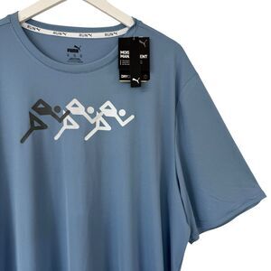 PUMA Gym Work Out Sporty Short Sleeve Athletic Textured T -Shirt Blue XXL NEW